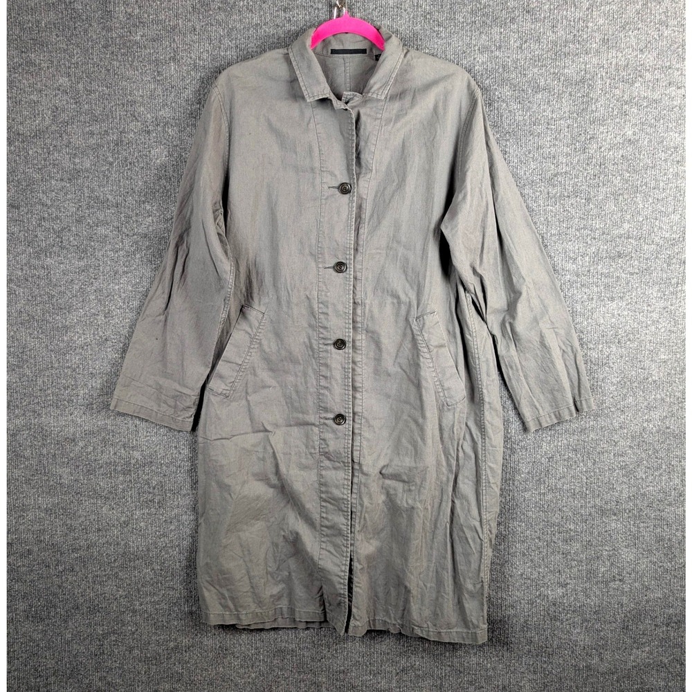 Uniqlo S Grey Linen Cotton Blend Longline Button Front Shirt Jacket lagenlook